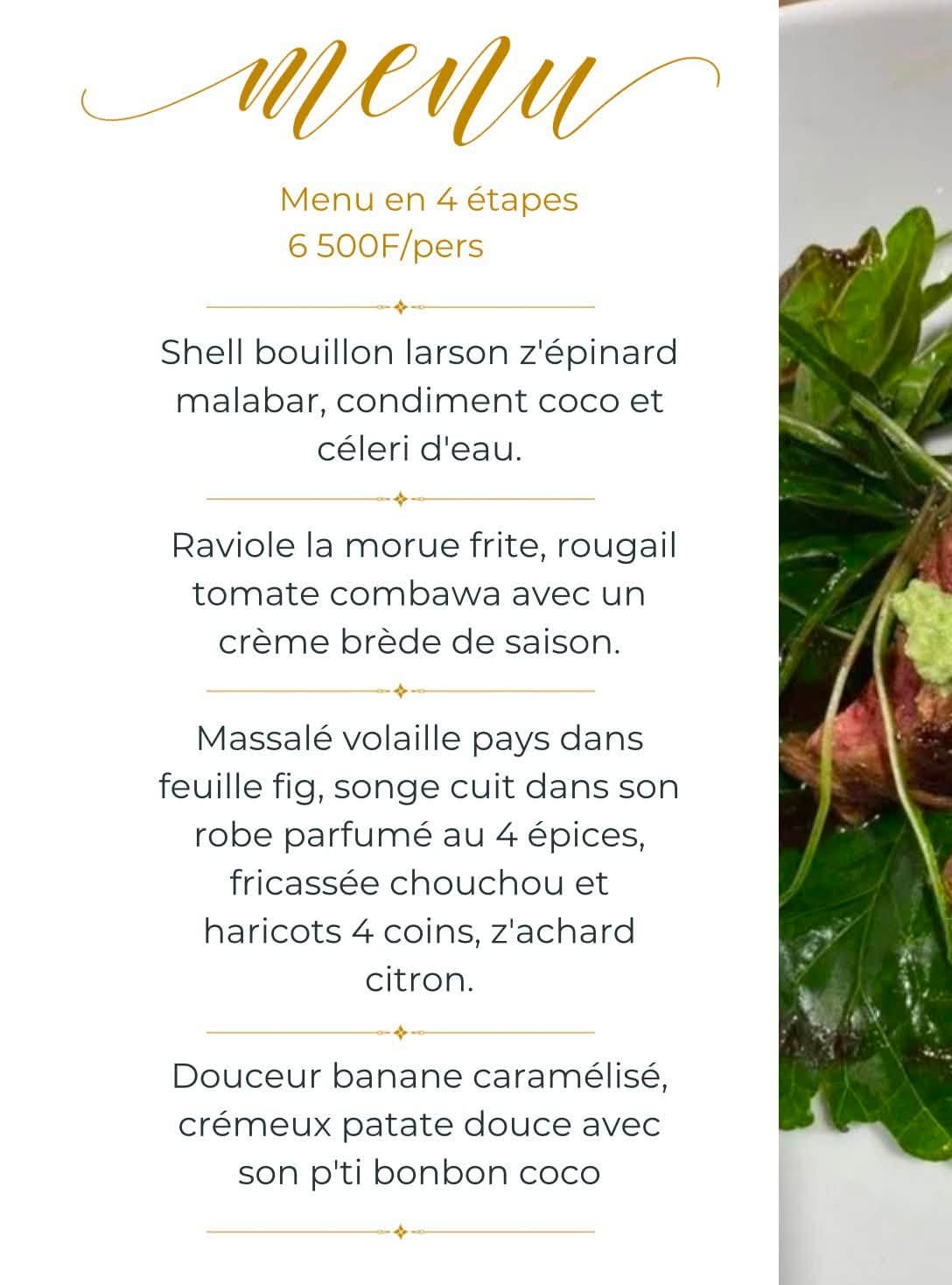 Menu résidence Chef Dominique Wing-Ka au 12 Glasser