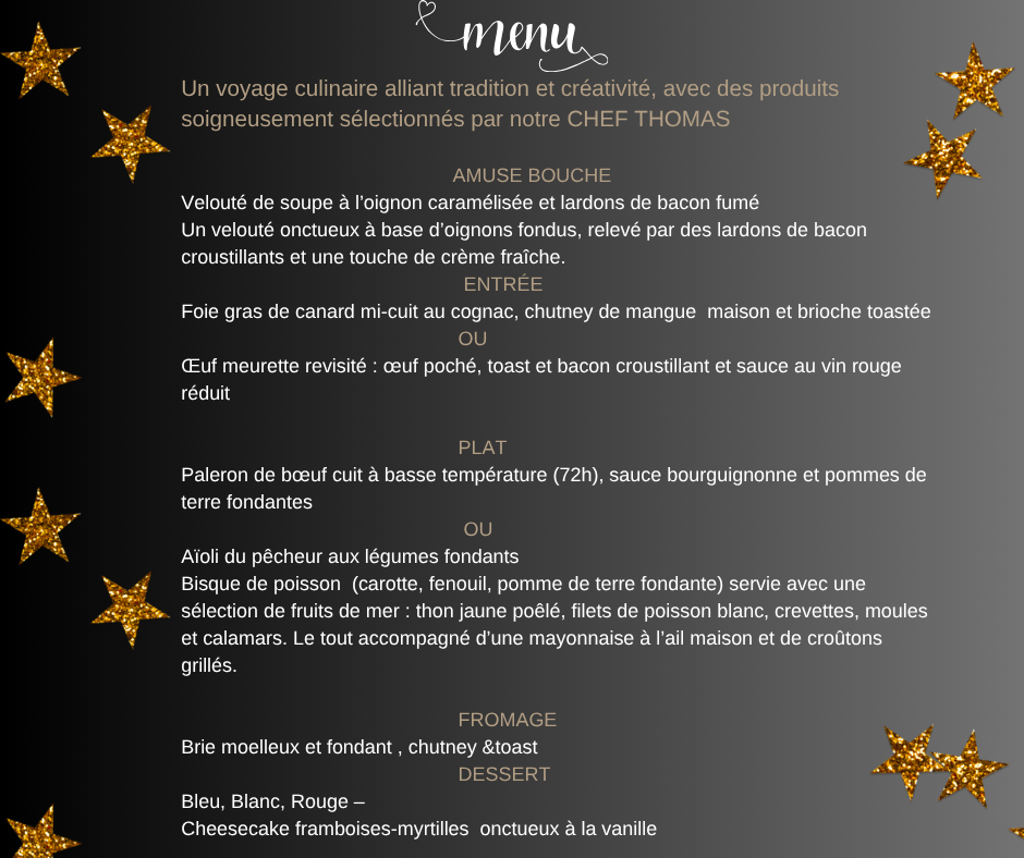 Menu du dîner de gala du 14 juillet 2026