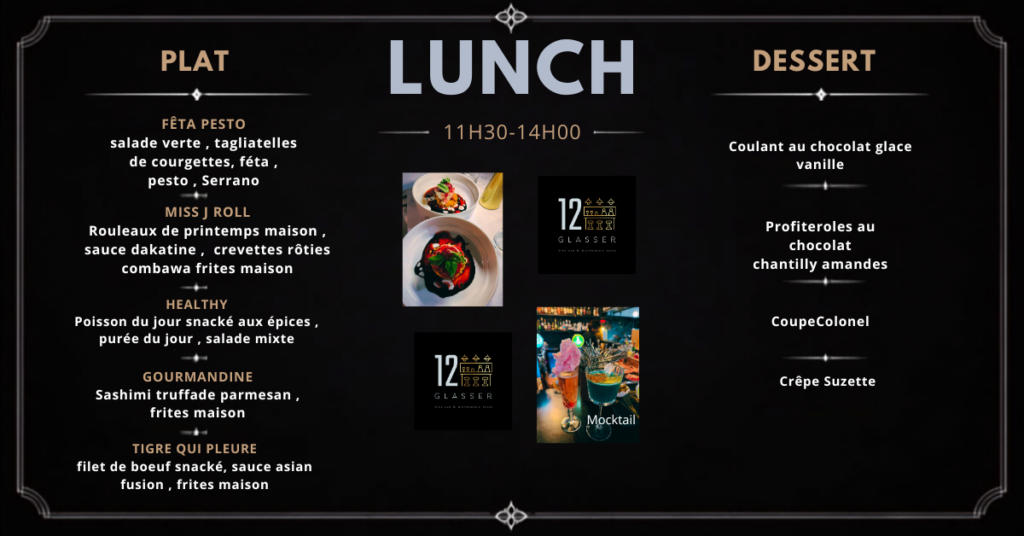 Menu Lunch 11h30-14h30 - 12 Glasser